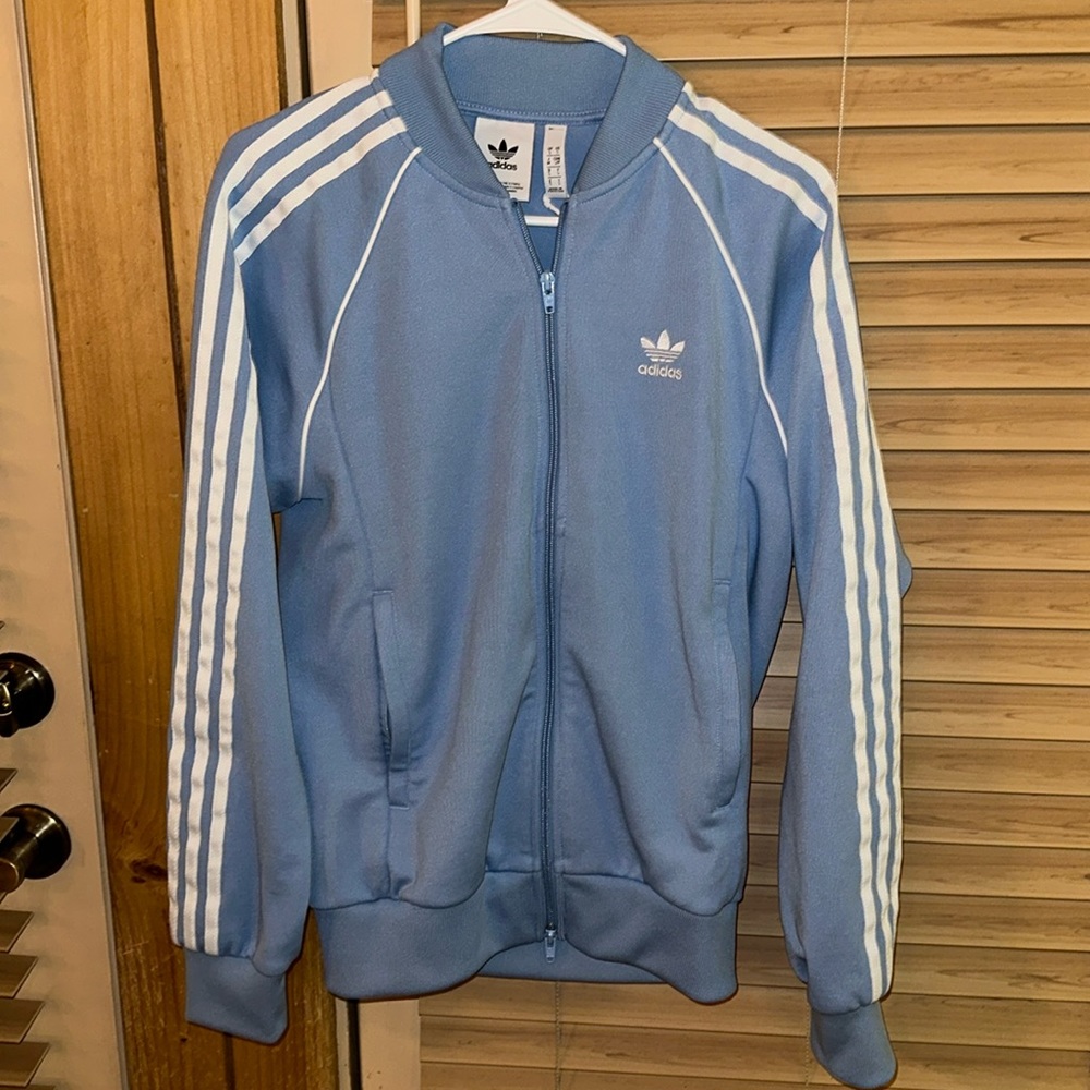 Light Blue Adidas Jacket, Zip-Up, Zip-Down, Size Small